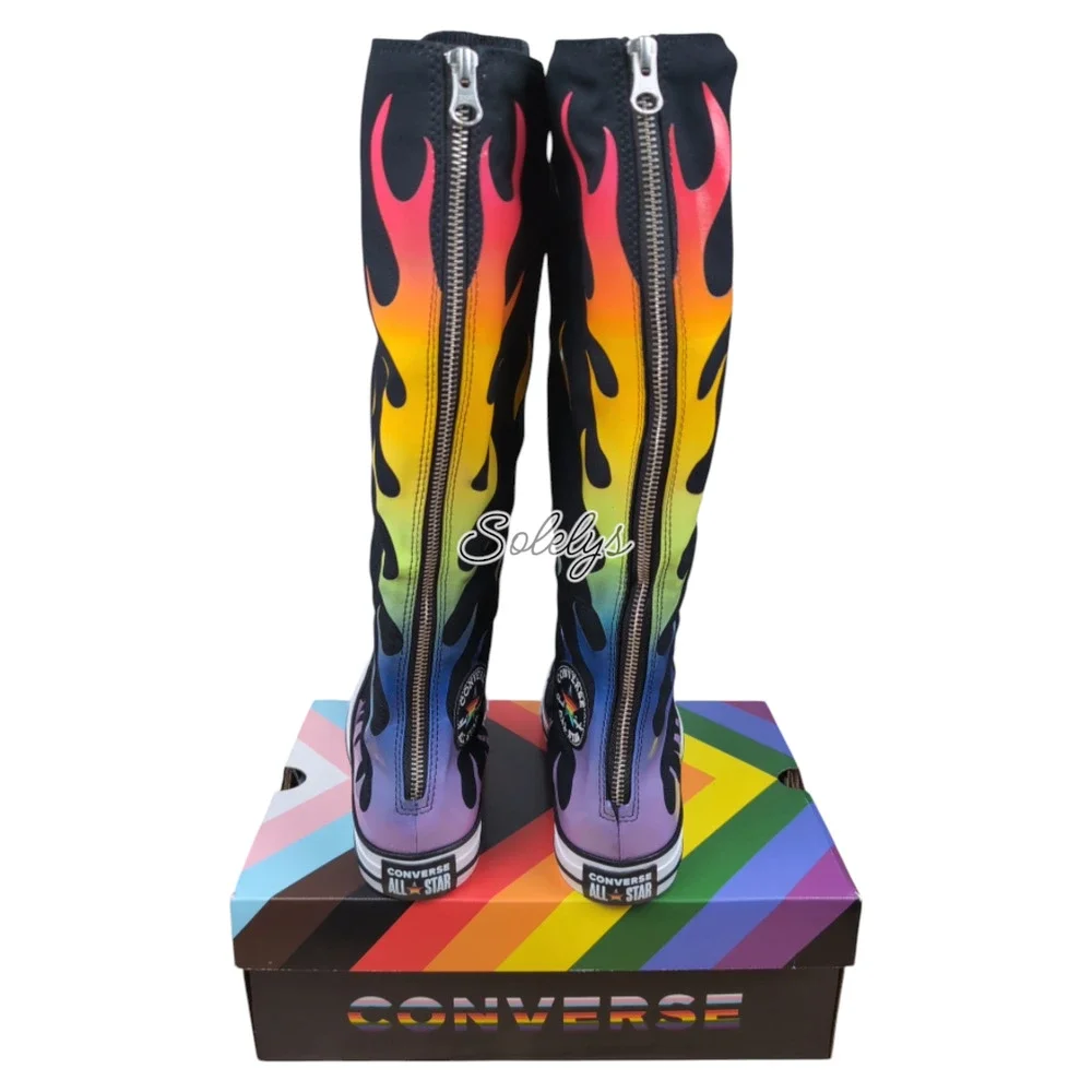 Converse Pride XXHI Rainbow Flame Elastic Lace Knee High Sneaker Boot Bundle 7.5 - Picture 4 of 10